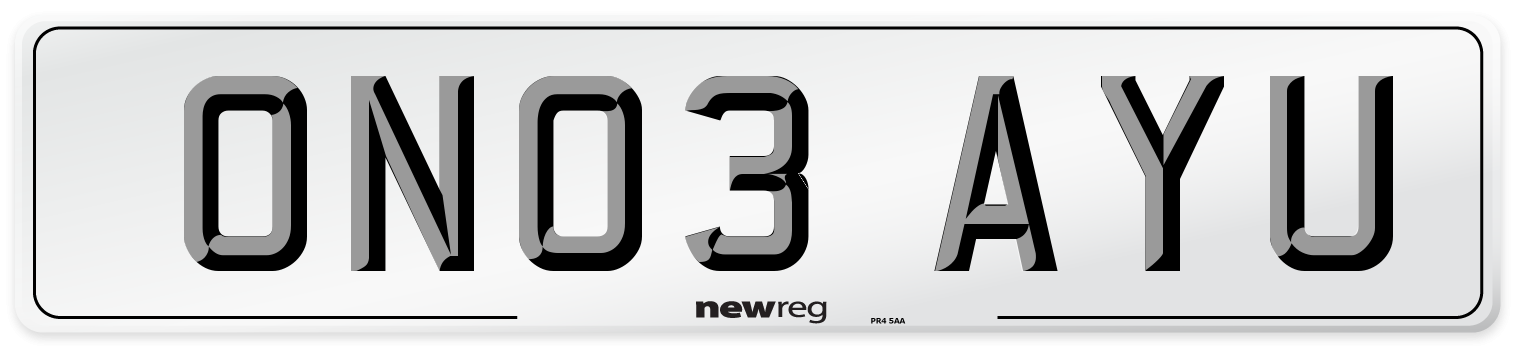 ON03 AYU Number Plate from New Reg